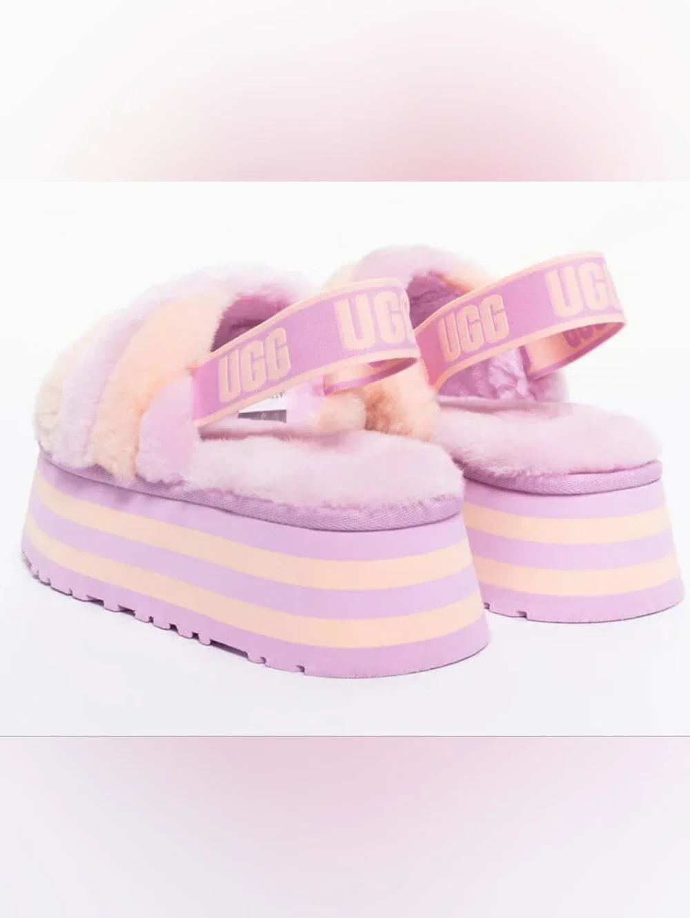 UGG Disco Stripe Slides Lavender/Cream Combo Size 9 Used Exc - Picture 3 of 12